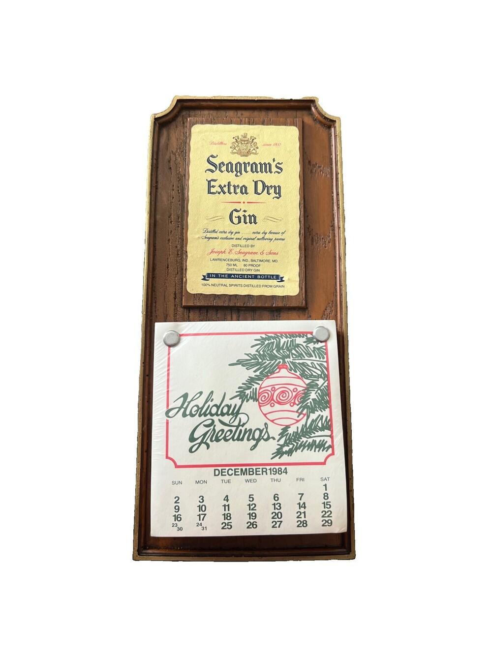 VTG SEAGRAM'S Extra Dry Gin Wall Advertising Calendar Holiday Greetings 1984